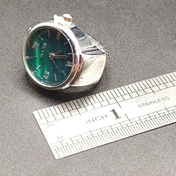 Watch Ring Silver Green Quartz Men's Women's Valentines Birthday Christmas Gift